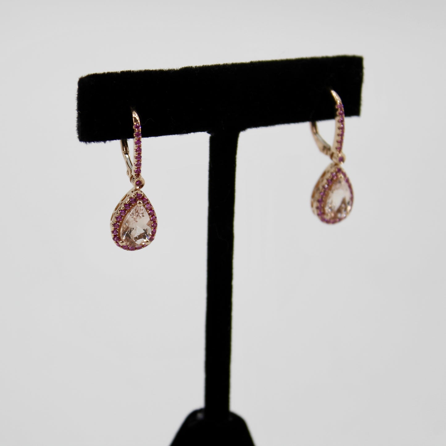 Morganite & Pink Sapphire Drop Earrings, 3.9 CTW 14K Rose Gold