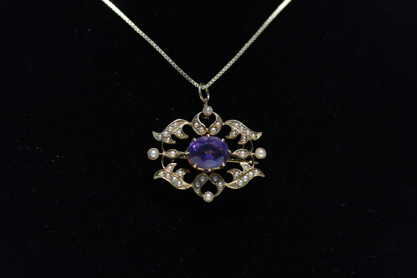 Victorian Amethyst & Seed Pearl Pendant Brooch, 2.67 CTW 14K Gold