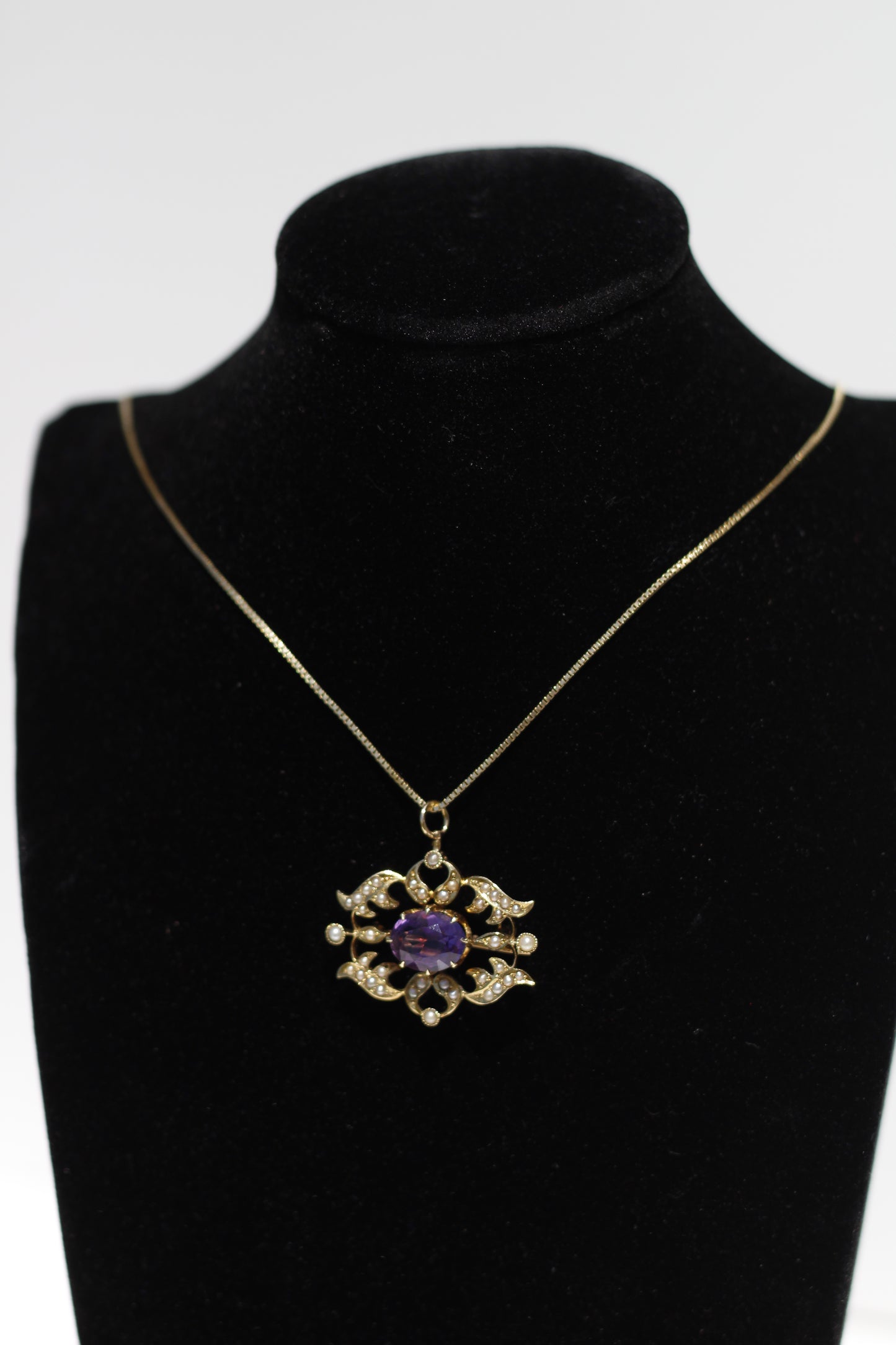 Victorian Amethyst & Seed Pearl Pendant Brooch, 2.67 CTW 14K Gold