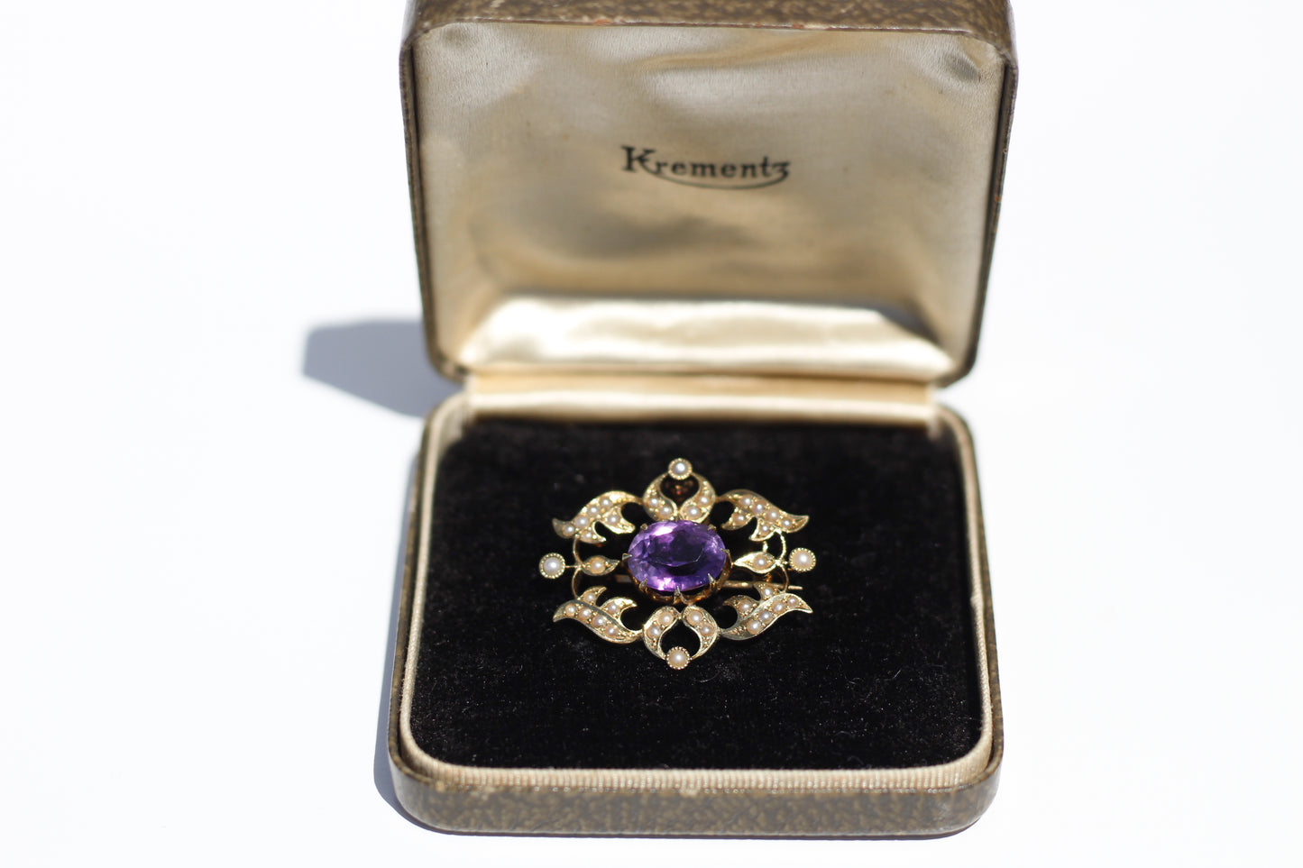 Victorian Amethyst & Seed Pearl Pendant Brooch, 2.67 CTW 14K Gold