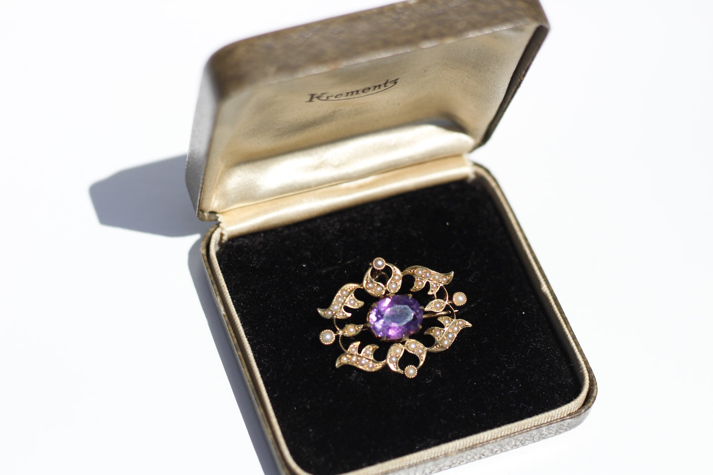 Victorian Amethyst & Seed Pearl Pendant Brooch, 2.67 CTW 14K Gold