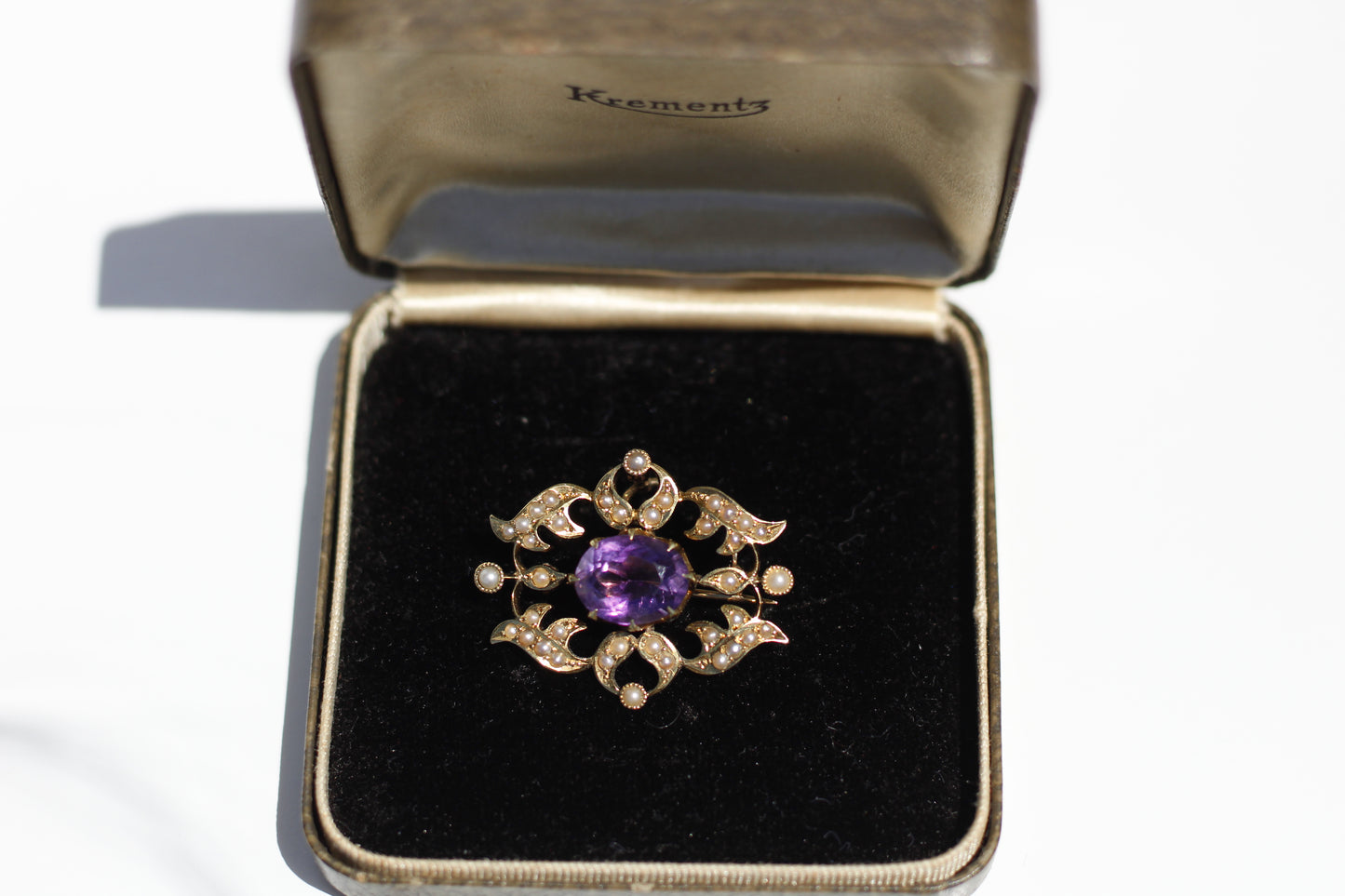 Victorian Amethyst & Seed Pearl Pendant Brooch, 2.67 CTW 14K Gold
