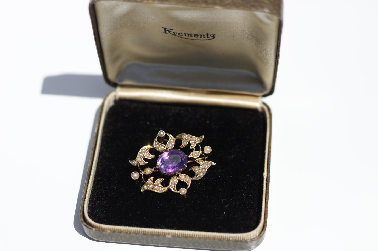 Victorian Amethyst & Seed Pearl Pendant Brooch, 2.67 CTW 14K Gold