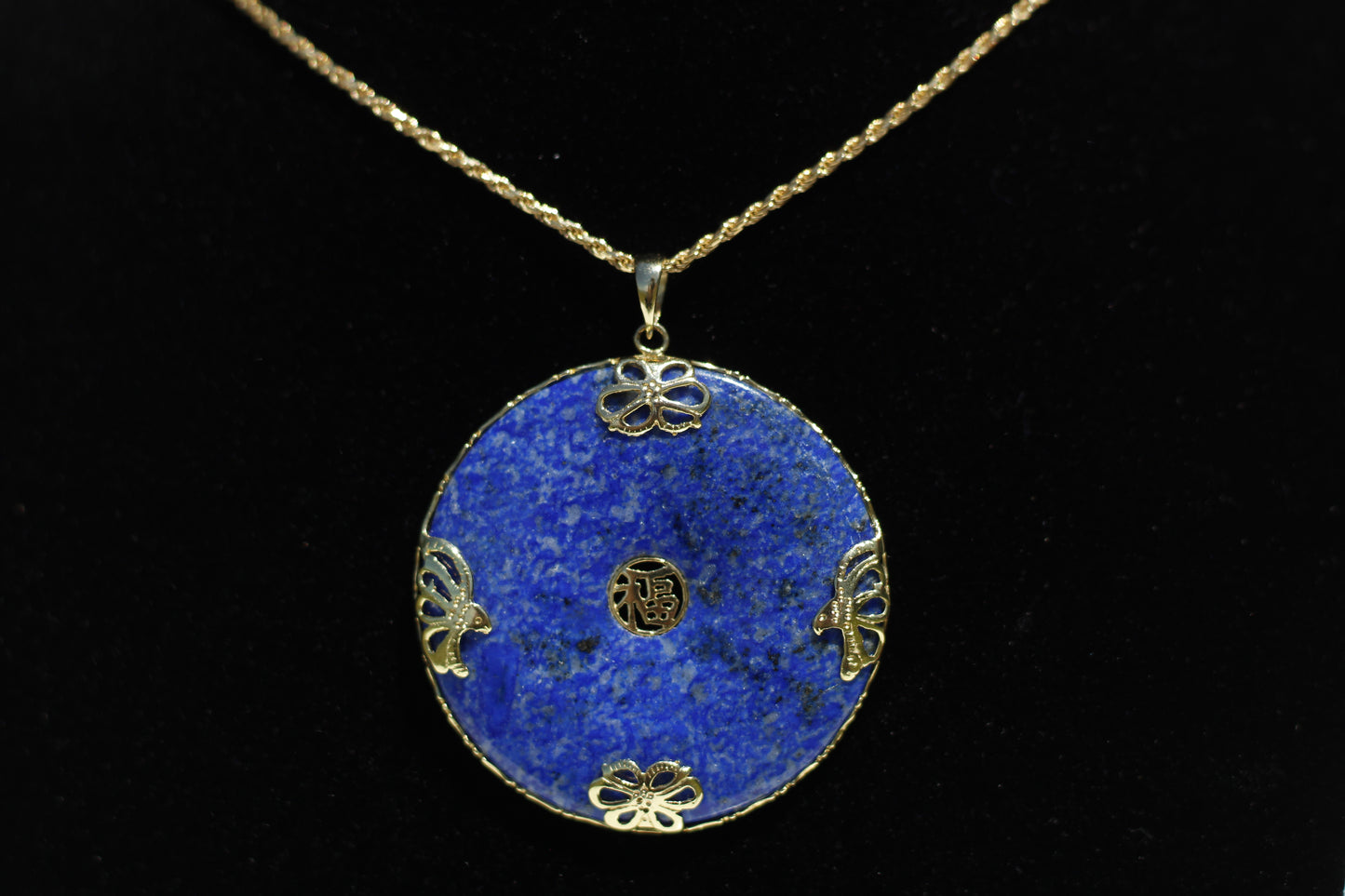 Chinese Lapis Lazuli Pendant, 14K Gold
