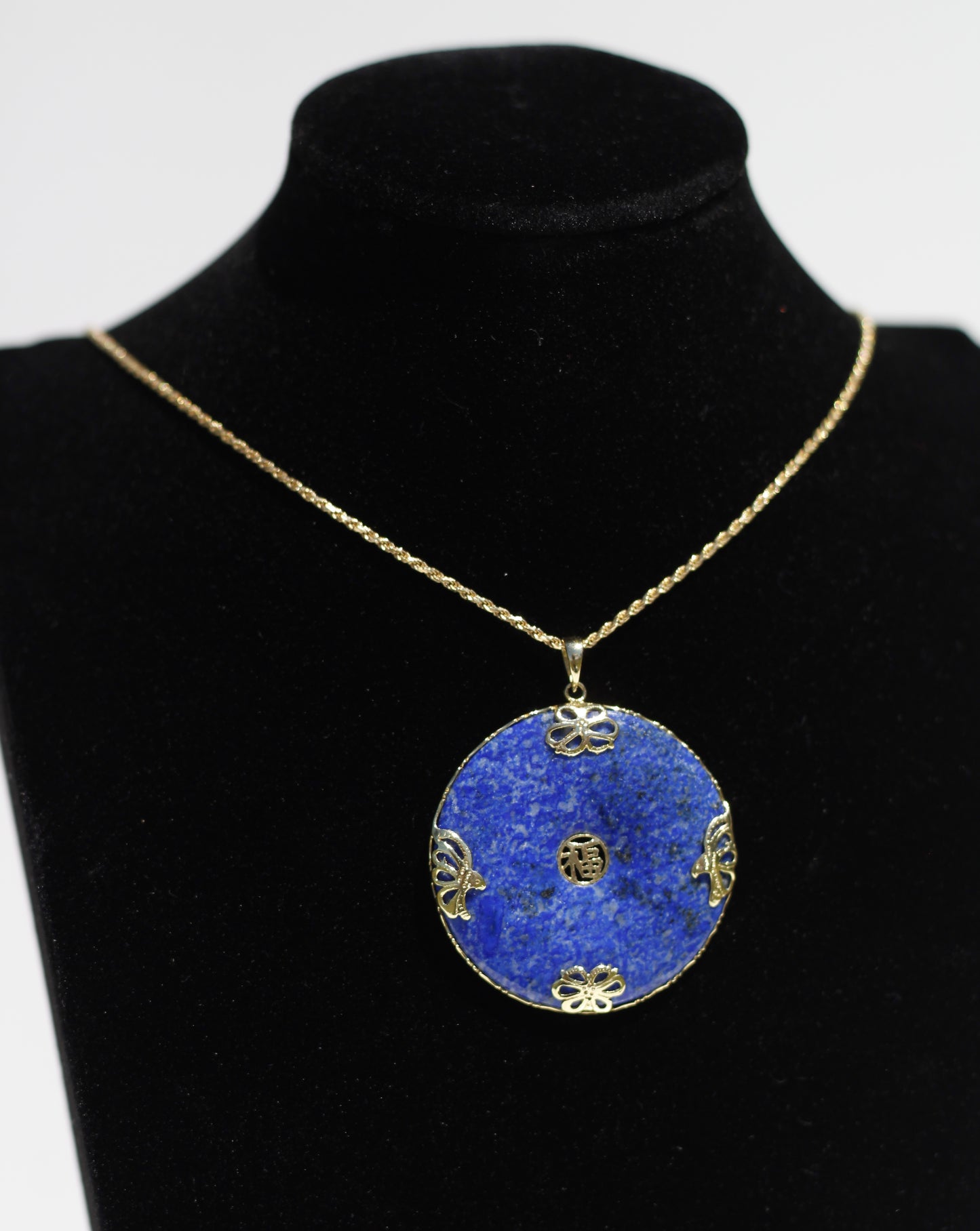 Chinese Lapis Lazuli Pendant, 14K Gold