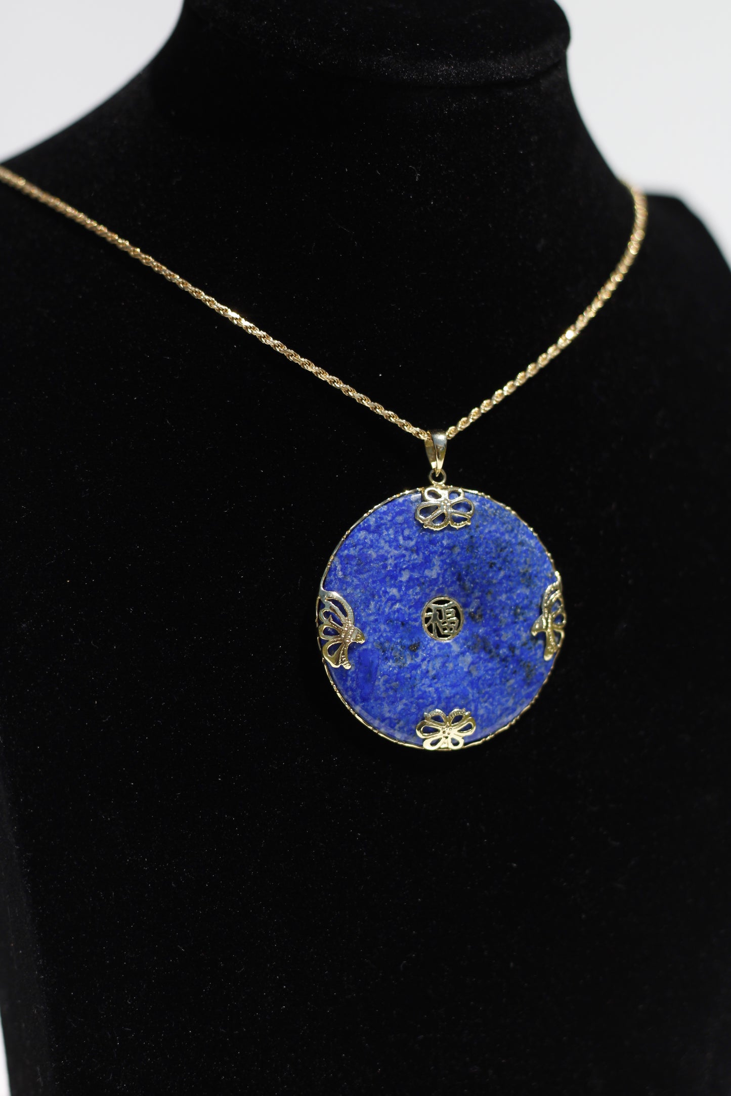 Chinese Lapis Lazuli Pendant, 14K Gold