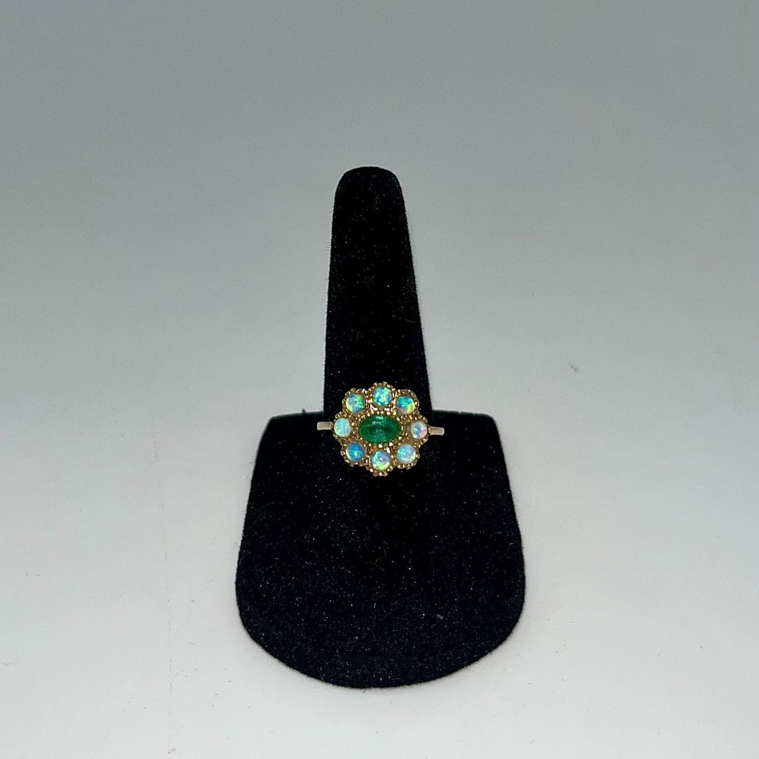 Victorian Emerald & Opal Flower Ring, 1.5 CTW 9K Gold