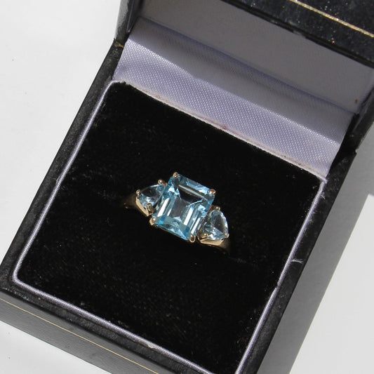 Blue Topaz & Aquamarine Trilogy Ring, 4.77 Carats 9K Gold