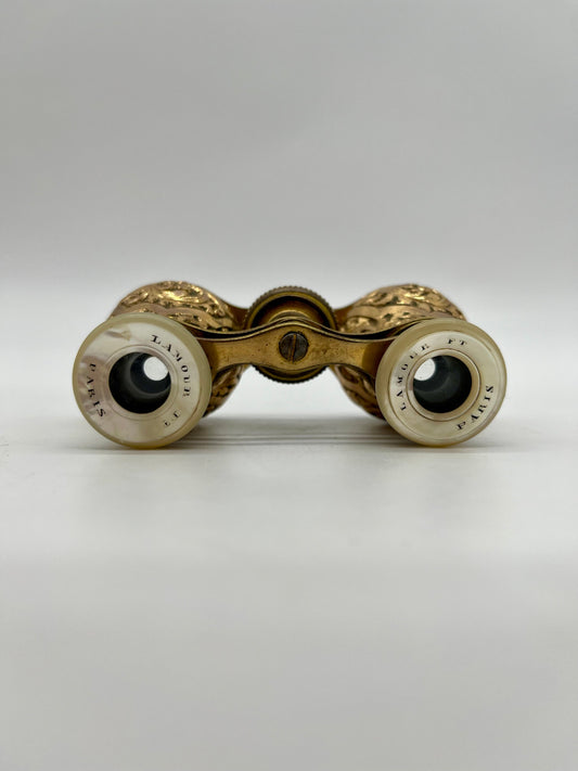 Ornate 1880's Mother of Pearl & Gold Filled Opera Glasses by Lamour FT Paris