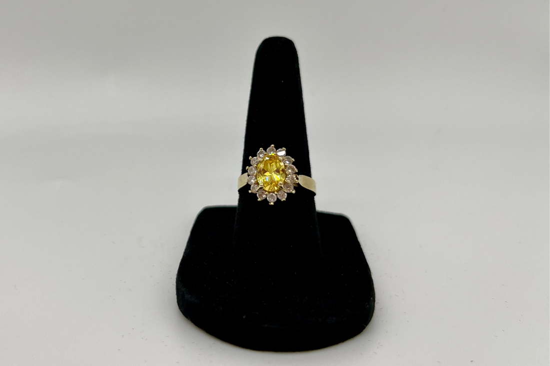 Yellow Citrine & White Topaz Ring, 2 CTW 10K Gold