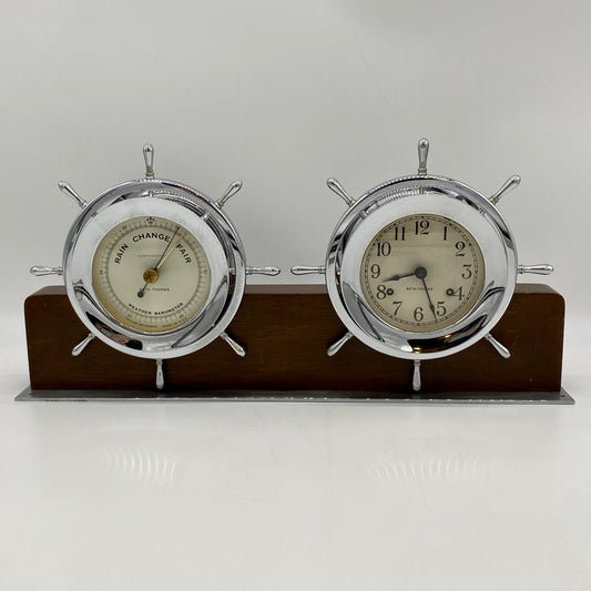 Seth Thomas Ship's Bell Clock & Barometer Combination