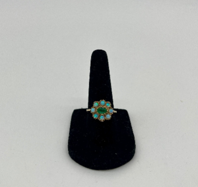 Victorian Emerald & Opal Flower Ring, 1.5 CTW 9K Gold