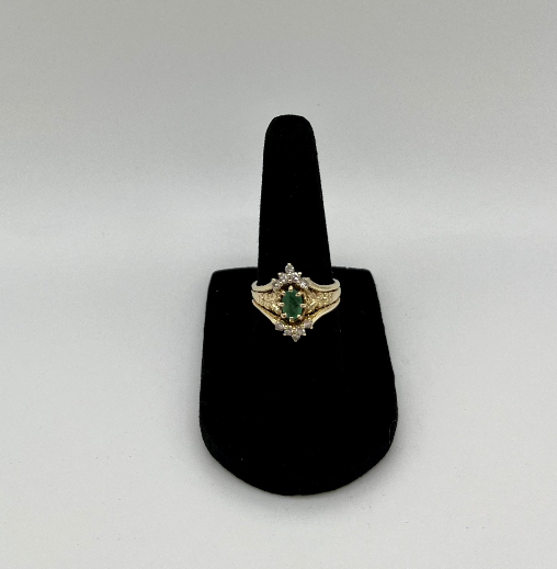 Emerald & Diamond Ornate Ring, 1 CTW 14K Gold