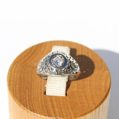 Art Deco Old European Cut Diamond Filigree Ring, 0.646 Carats 18K White Gold