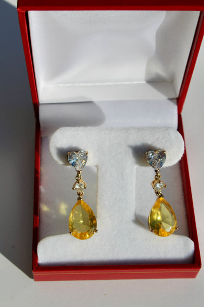 Citrine & Burmese Spinel Drop Earrings, 12 Carats 14K Vermeil