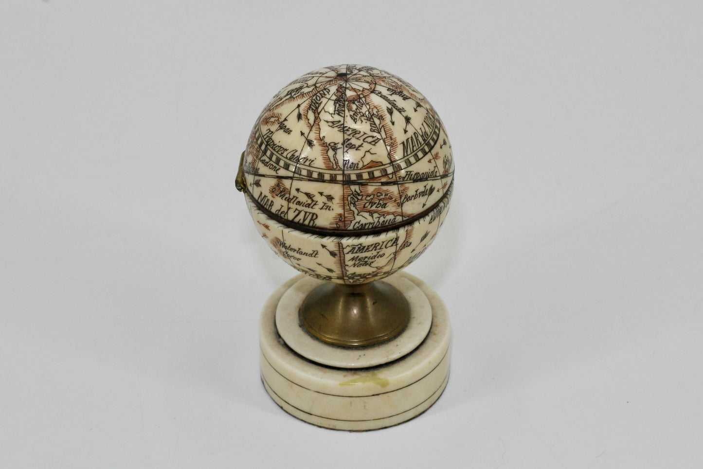 19th Century Miniature Ivory Terrestrial Globe & Sundial