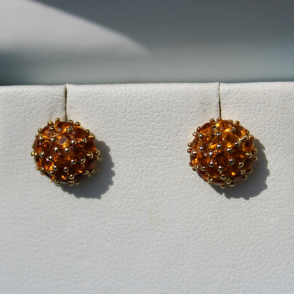 Citrine Cluster Stud Earrings, 1 Carat 18K Gold