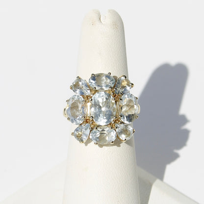 Antique Aquamarine Regency Cluster Ring, 6.5 Carats 10K Gold