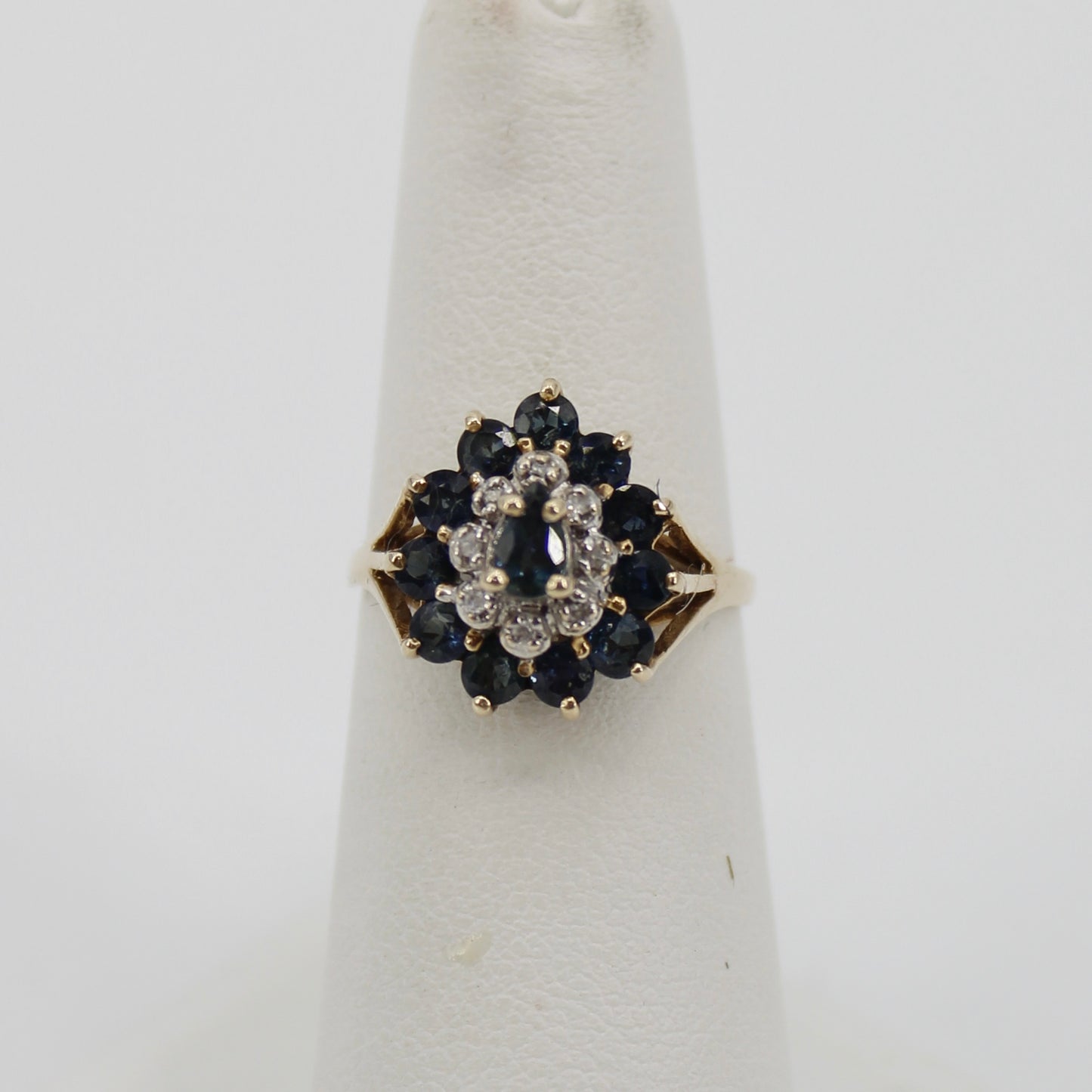 Antique Sapphire Diamond Cluster Set- Ring & Pendant, 2.25 Carats 14K Gold
