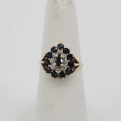 Antique Sapphire Diamond Cluster Set- Ring & Pendant, 2.25 Carats 14K Gold