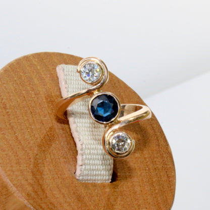 Antique Sapphire & Diamond Trilogy Ring, 1.35 Carats 18K Gold