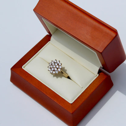 Vintage English CZ Cluster Cocktail Ring, 1.52 Carats 9K Gold