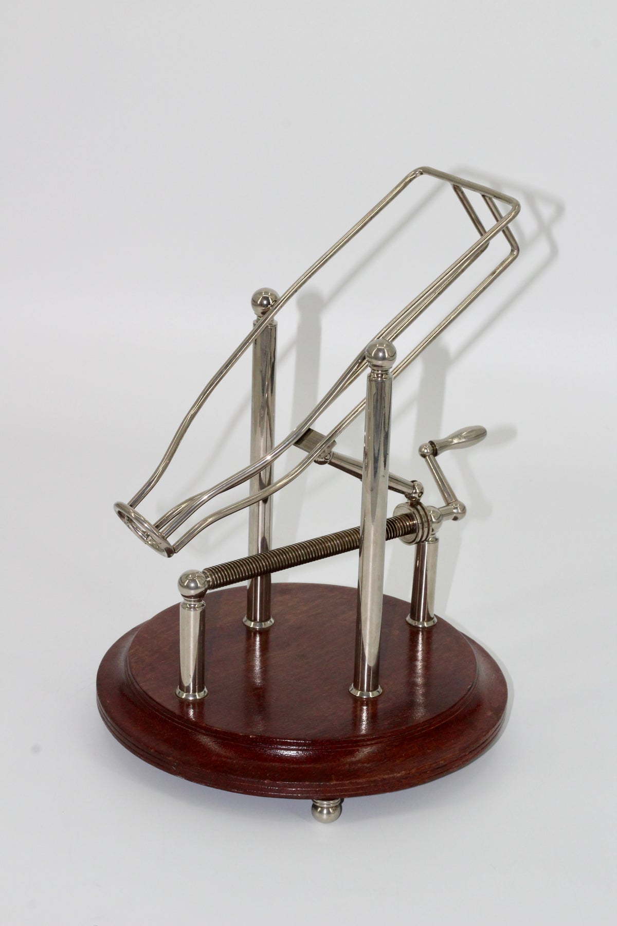 Antique Adjustable Cradle Silver & Wood Wine Decanter- Professionally Restored