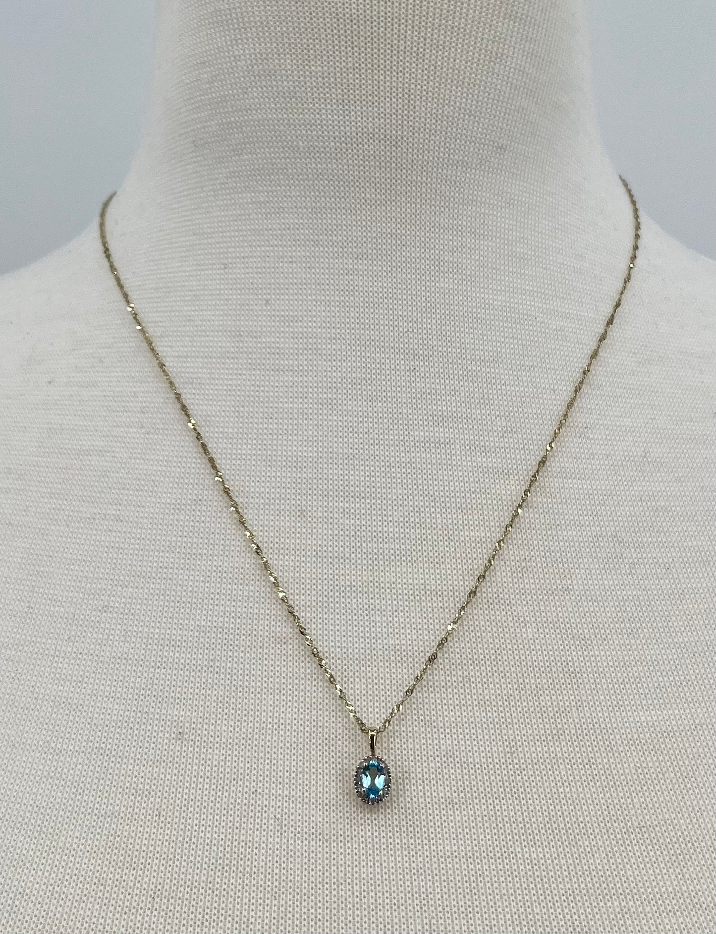 Antique Blue Topaz & Diamond Halo Necklace, 0.6 CTW 10K Gold