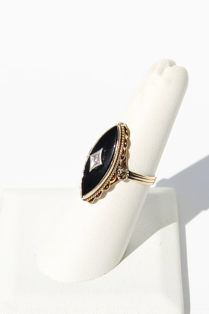 Edwardian Onyx & Diamond-Inlaid Ring, 2.53 Carats 18K Gold & Platinum