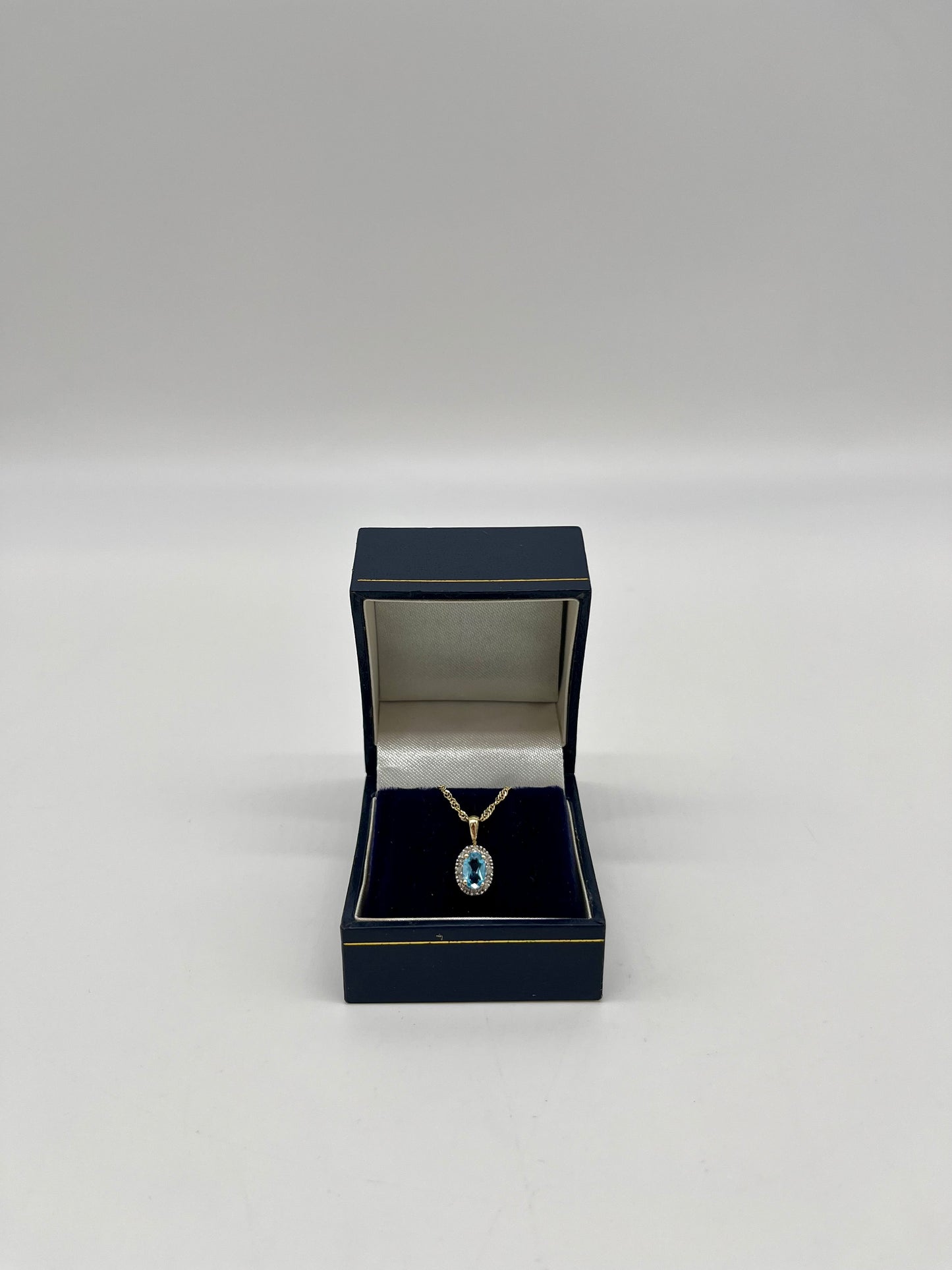 Antique Blue Topaz & Diamond Halo Necklace, 0.6 CTW 10K Gold