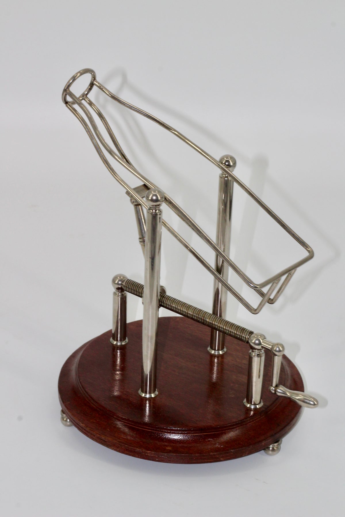 Antique Adjustable Cradle Silver & Wood Wine Decanter- Professionally Restored