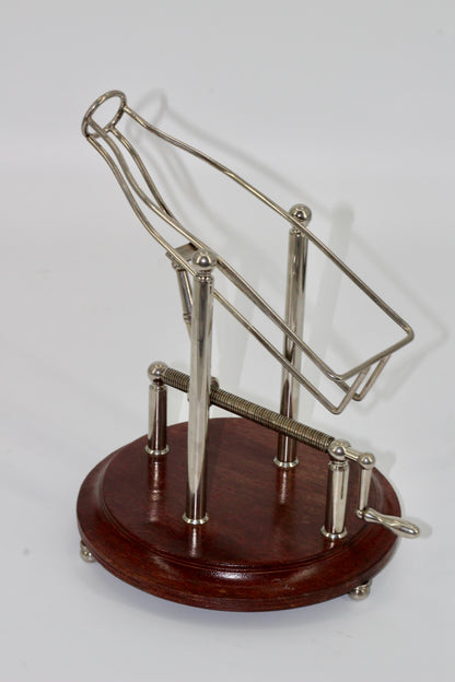 Antique Adjustable Cradle Silver & Wood Wine Decanter- Professionally Restored