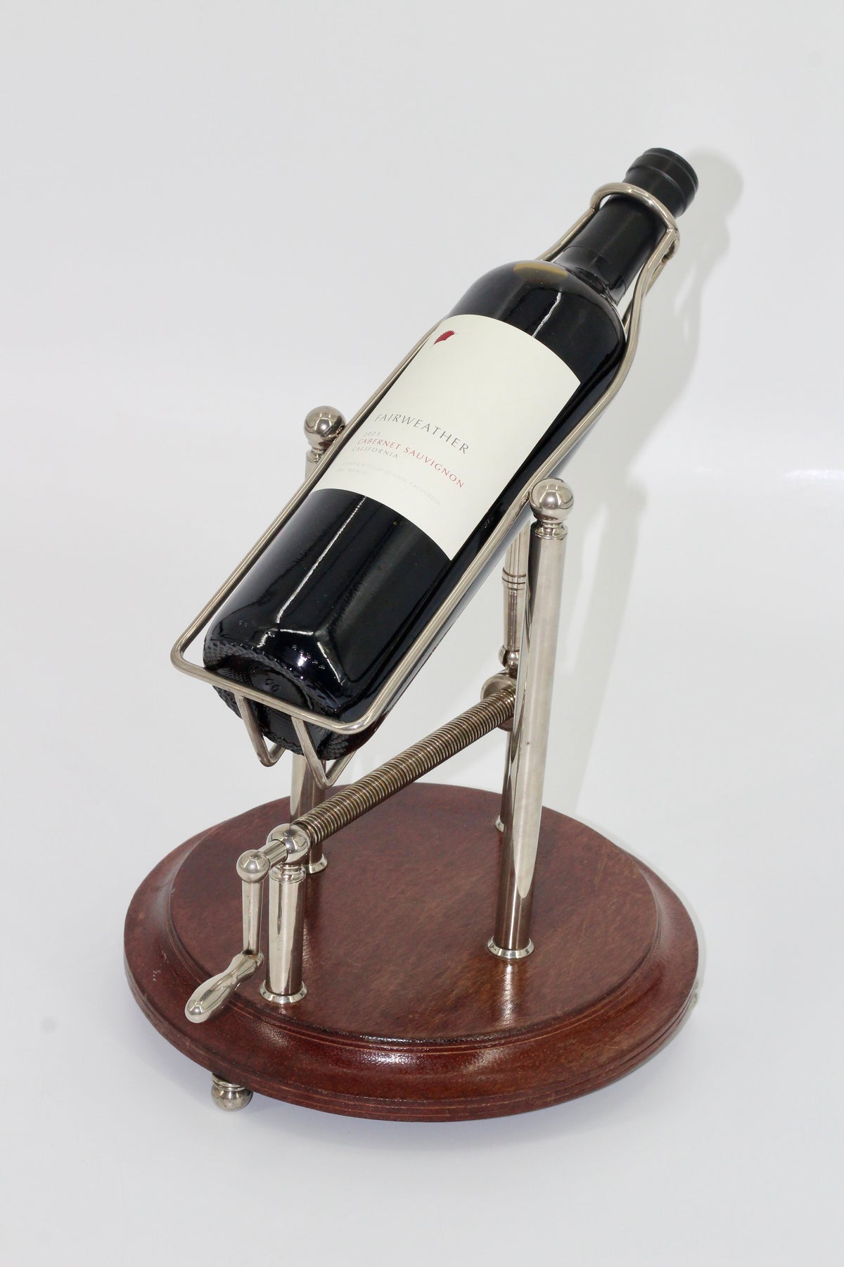 Antique Adjustable Cradle Silver & Wood Wine Decanter- Professionally Restored