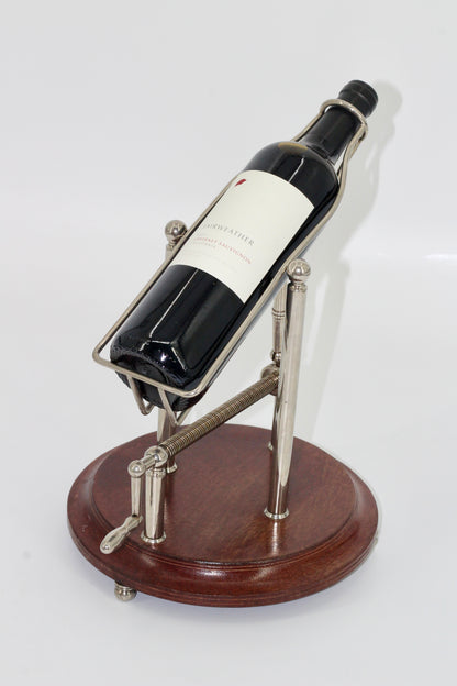 Antique Adjustable Cradle Silver & Wood Wine Decanter- Professionally Restored