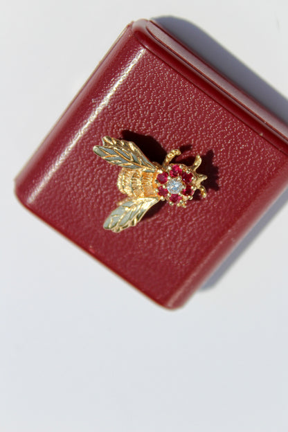 Ruby & Diamond Bee Pendant, 0.52 Carat 18K Gold