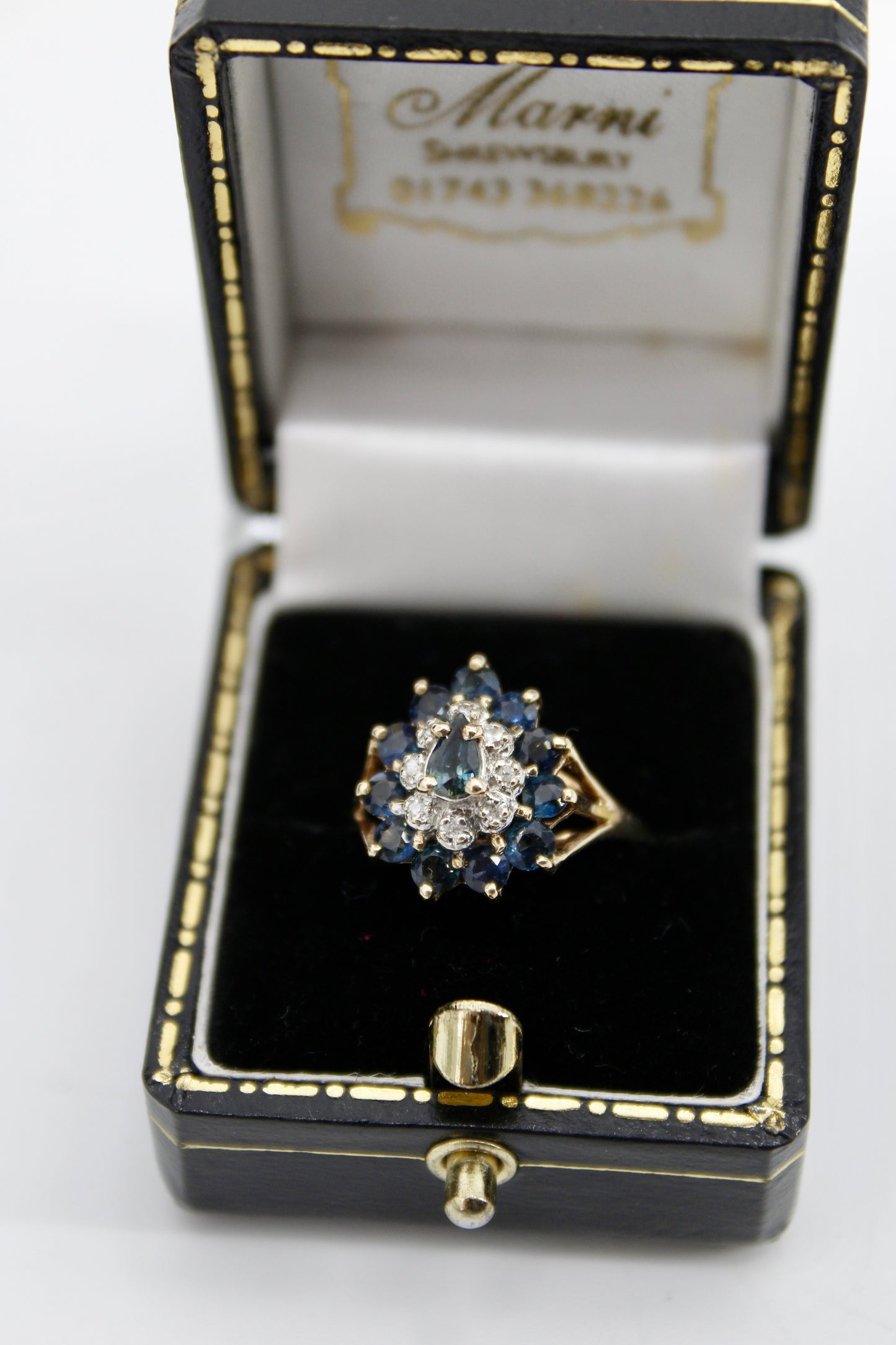 Antique Sapphire Diamond Cluster Set- Ring & Pendant, 2.25 Carats 14K Gold