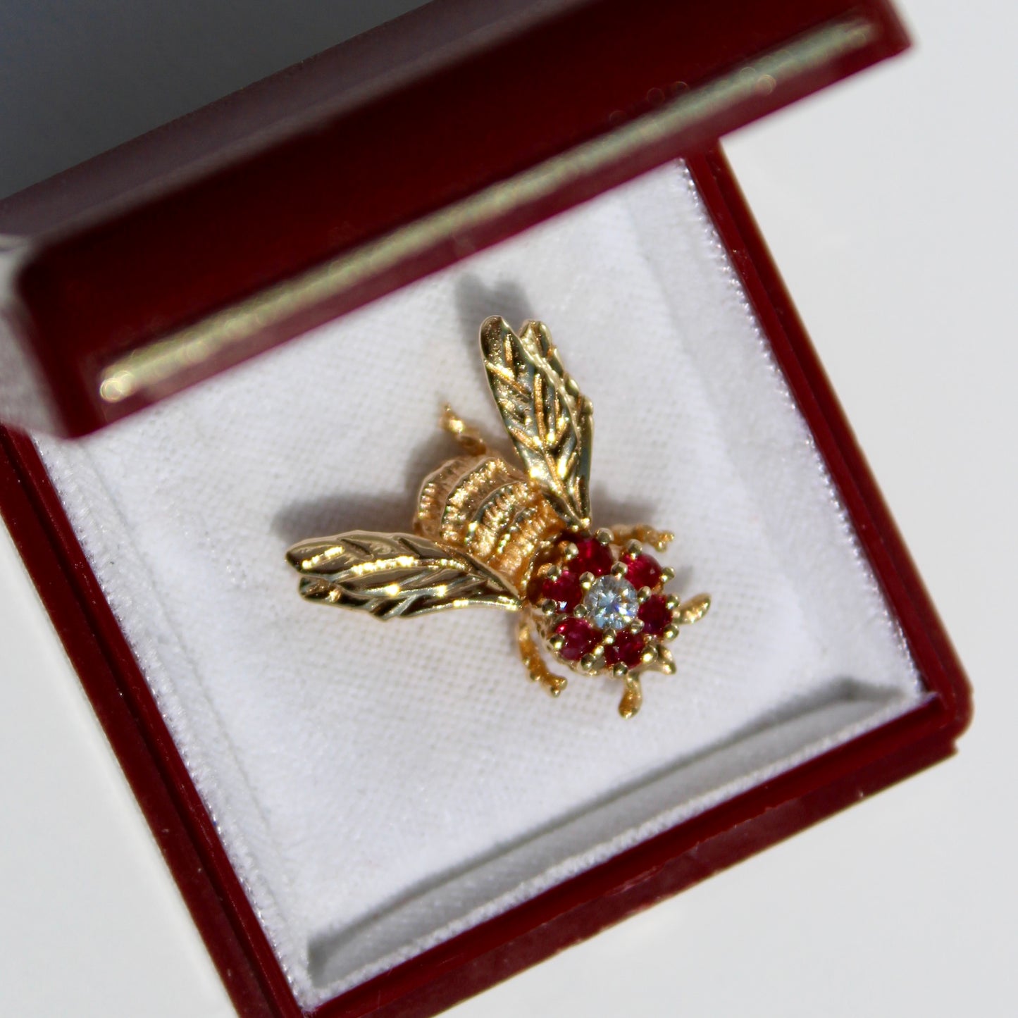 Ruby & Diamond Bee Pendant, 0.52 Carat 18K Gold