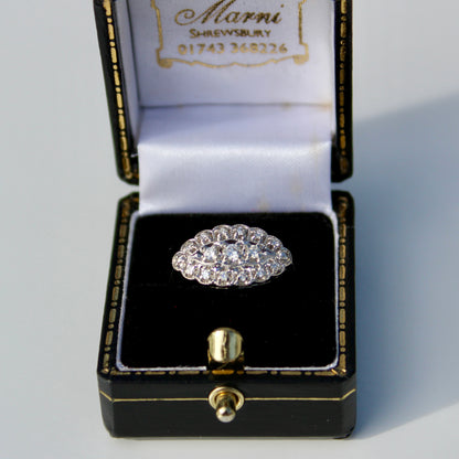 1930's East/West Diamond Cluster Ring, 1.28 Carats 14K White Gold & Platinum