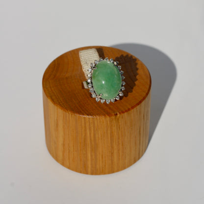 Jade Cabochon & Diamond Halo Ring, 14.13 Carats 14K Gold