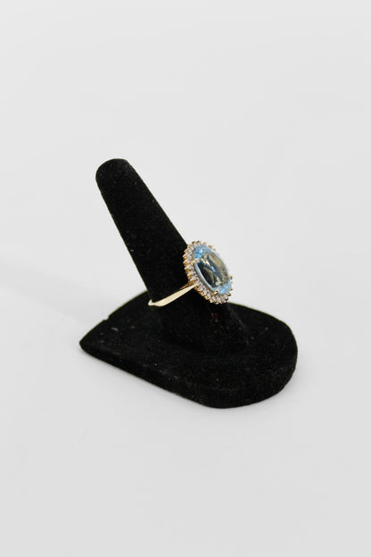 Blue Topaz & Diamond Halo Cocktail Ring,  8.514 CTW 14K Gold