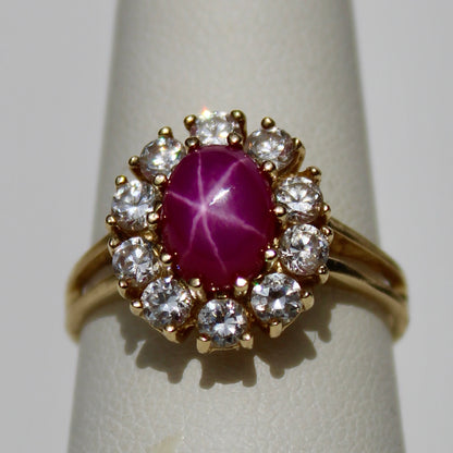 Bague en or 14 carats avec cabochon en rubis étoilé et spinelle, 3 carats