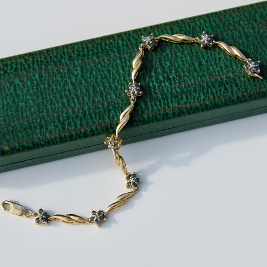 Vintage Sapphire & Diamond Bracelet, 1.67 Carats 14K Vermeil