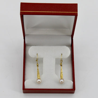 Antique Floral-Filigree Pearl Drop Earrings, 9K Gold