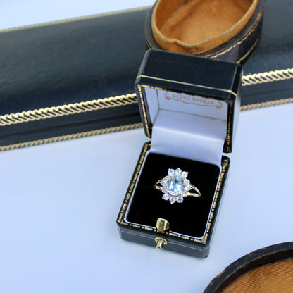 Aquamarine & Diamond Floral Cocktail Ring, 1.8 Carats 14K Gold