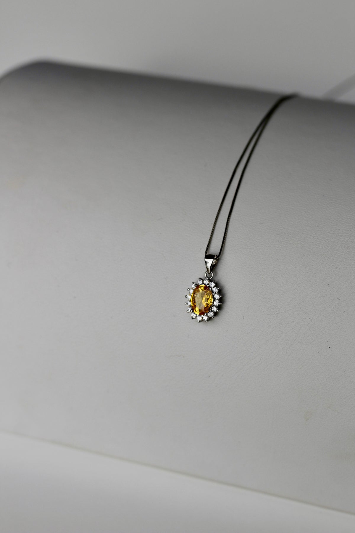 Citrine & White Sapphire Halo Pendant Necklace, 1 Carat 925 Sterling Silver