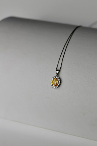 Citrine & White Sapphire Halo Pendant Necklace, 1 Carat 925 Sterling Silver