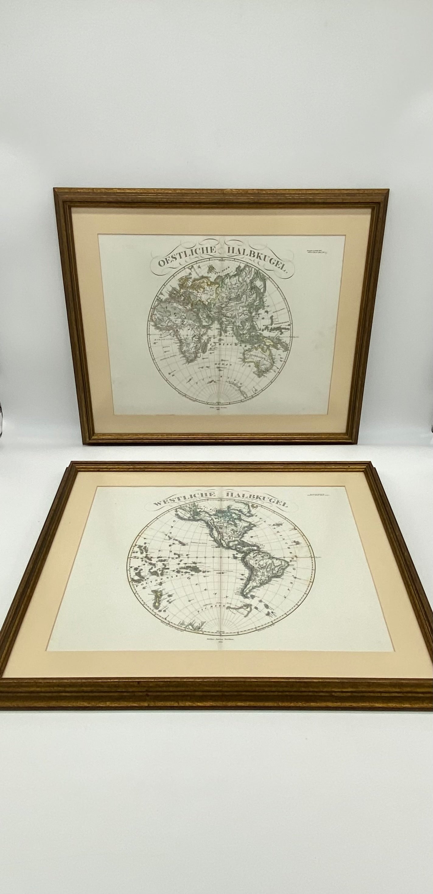 1866 Stieler World Map Framed Pair