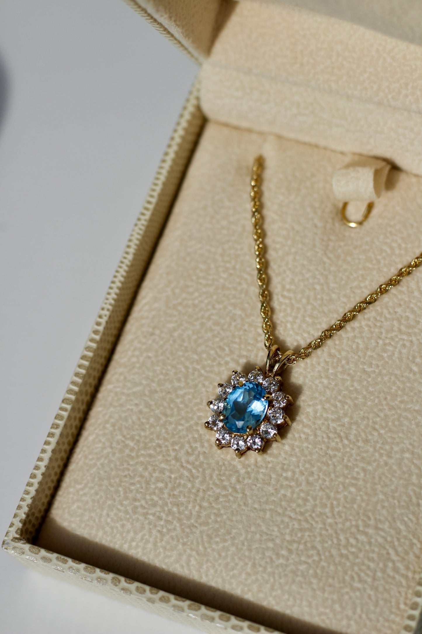 Blue Topaz & Cubic Zirconia Halo Pendant, 3.63 Carats 10K Gold