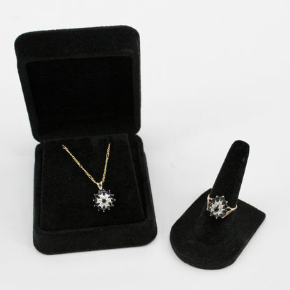 Antique Sapphire Diamond Cluster Set- Ring & Pendant, 2.25 Carats 14K Gold