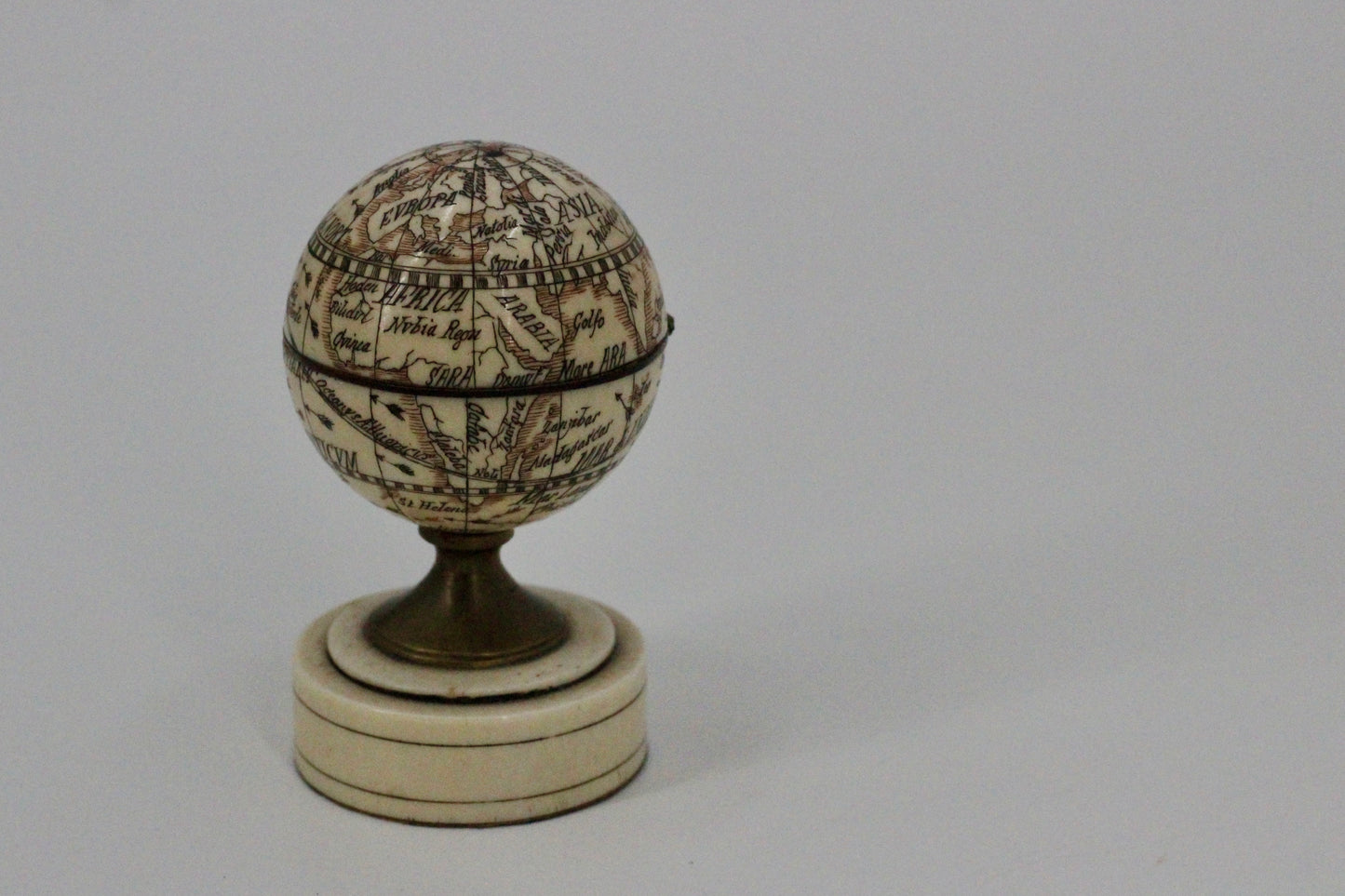 19th Century Miniature Ivory Terrestrial Globe & Sundial